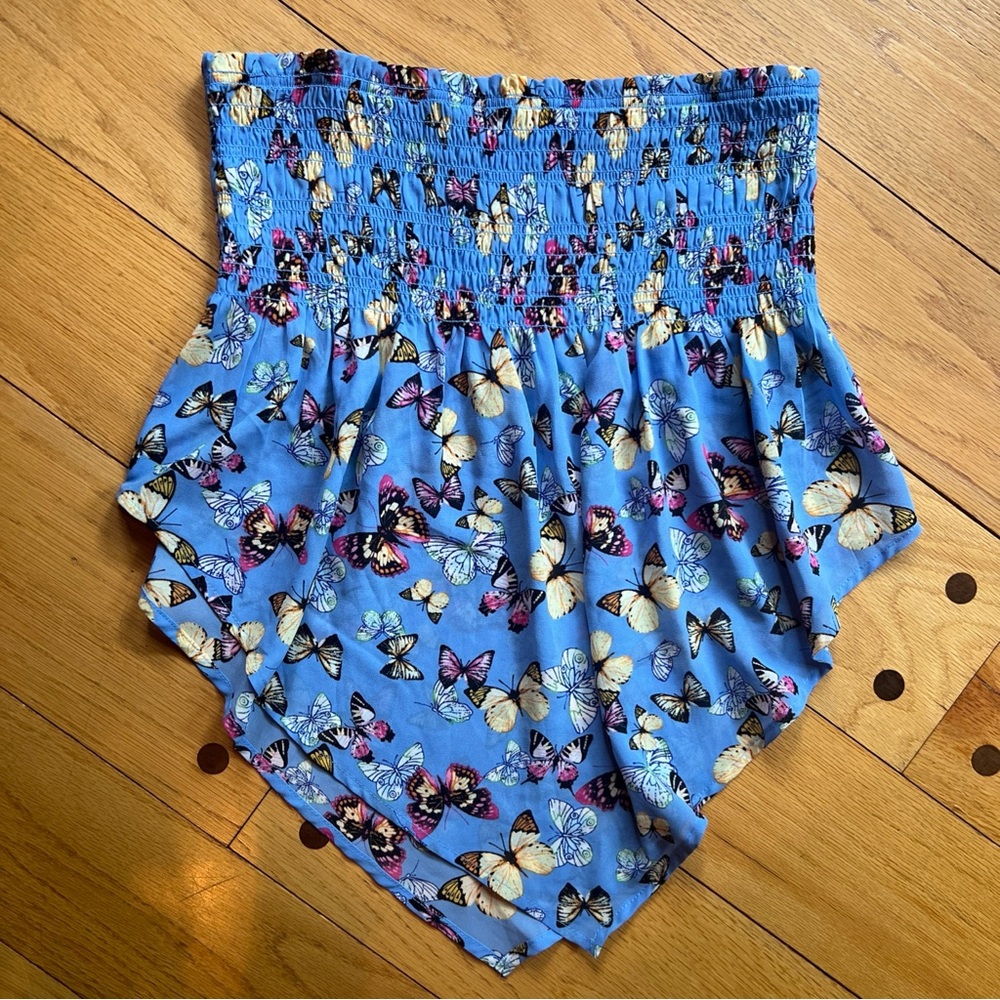 Wild Fable Sheer Blue Butterfly Print Tube Top, Size Medium